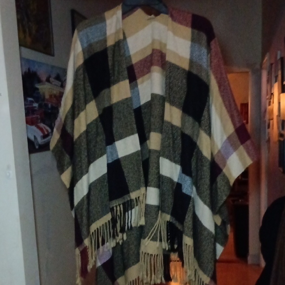 Plaid Fringe Poncho